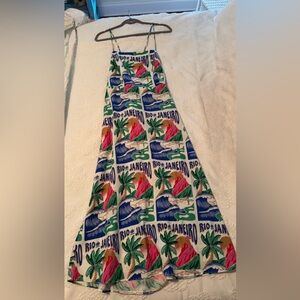 FARM Rio Rio de Janeiro Print Midi Dress in Green, Blue, Red